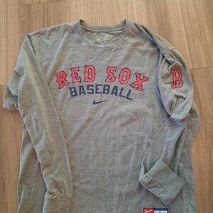 Red Sox Gray Baseball Long Sleeve T Shirt; Size M-Free Shipping1